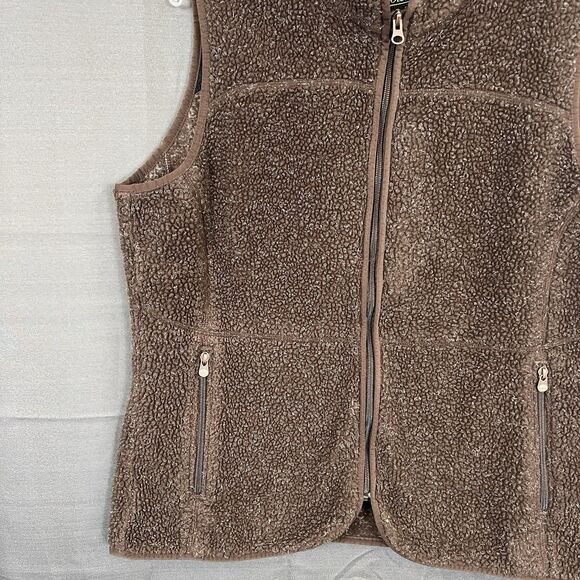 Woolrich Sherpa Fleece Zip Vest Womens XL Dark Toast Heather Brown - Picture 8 of 10